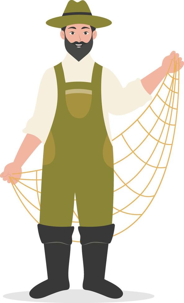 Fisherman Character in Cartoon Shape. vector
