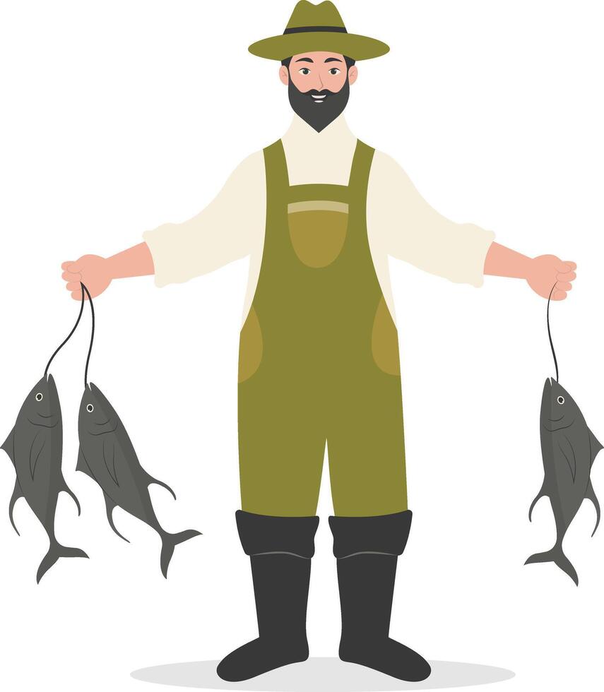 Fisherman Character Illustration in Cartoon Design and Shape vector