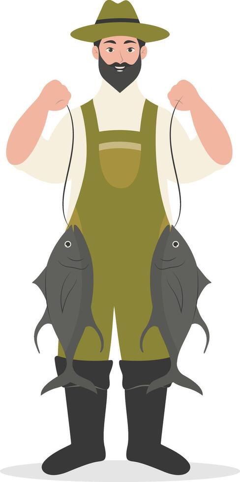 Fisherman Character Illustration with Cartoon Design. vector
