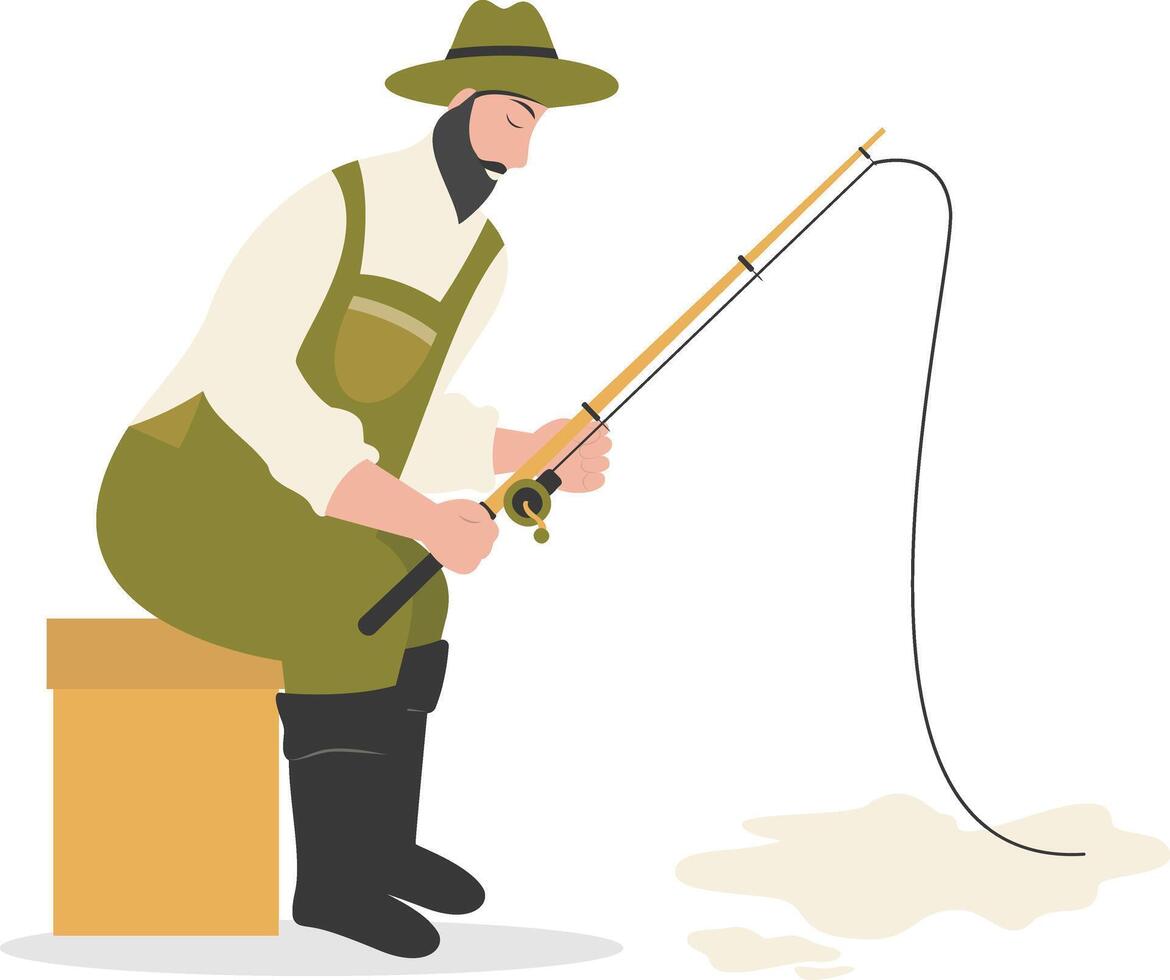 Fisherman Character Illustration with Cartoon Shape. vector