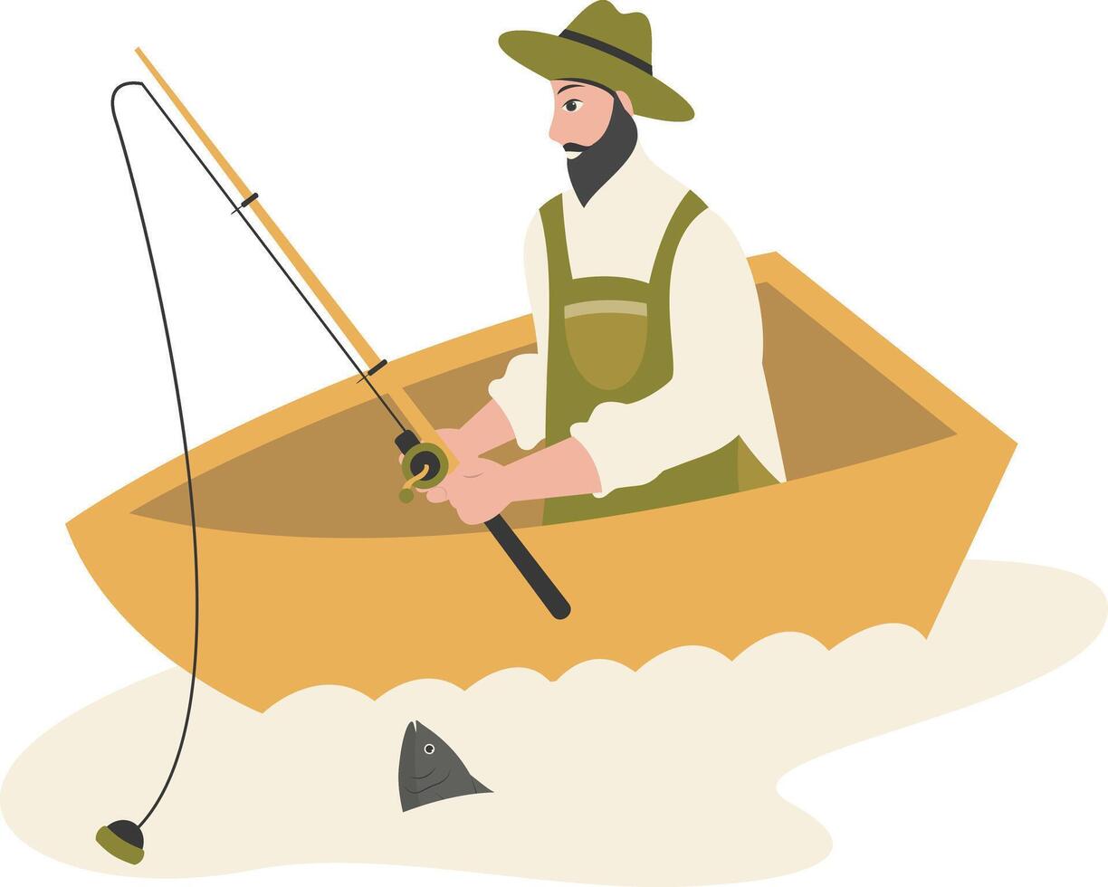 Fisherman Character Illustration on White Background. vector