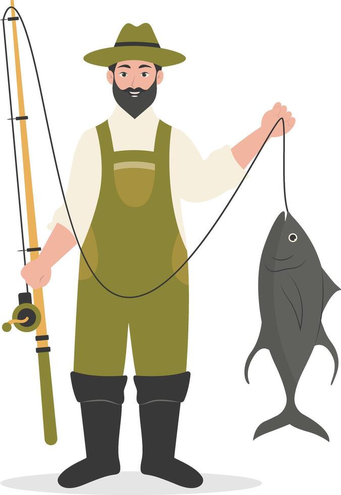 Fisherman Character Illustration in Cartoon Design. vector
