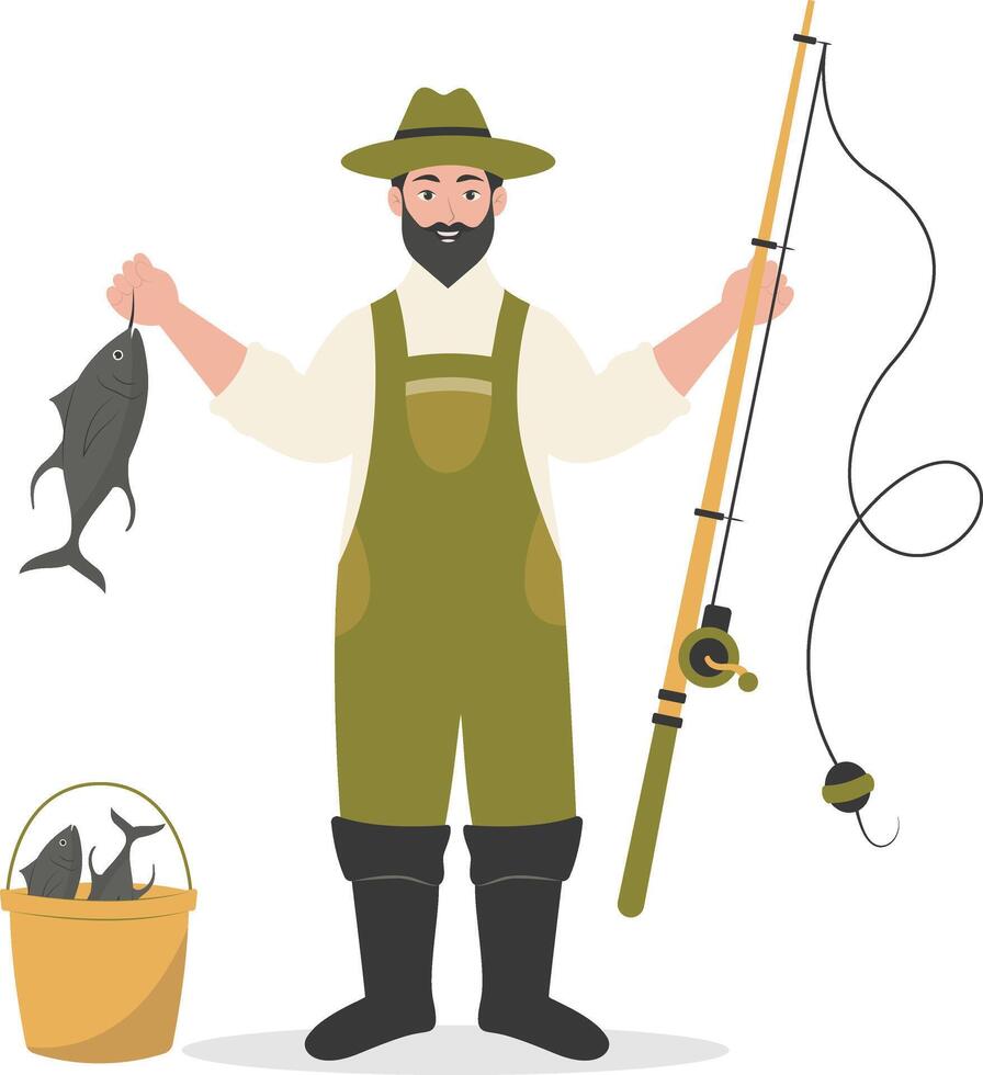 Fisherman Character in Cartoon Shape vector
