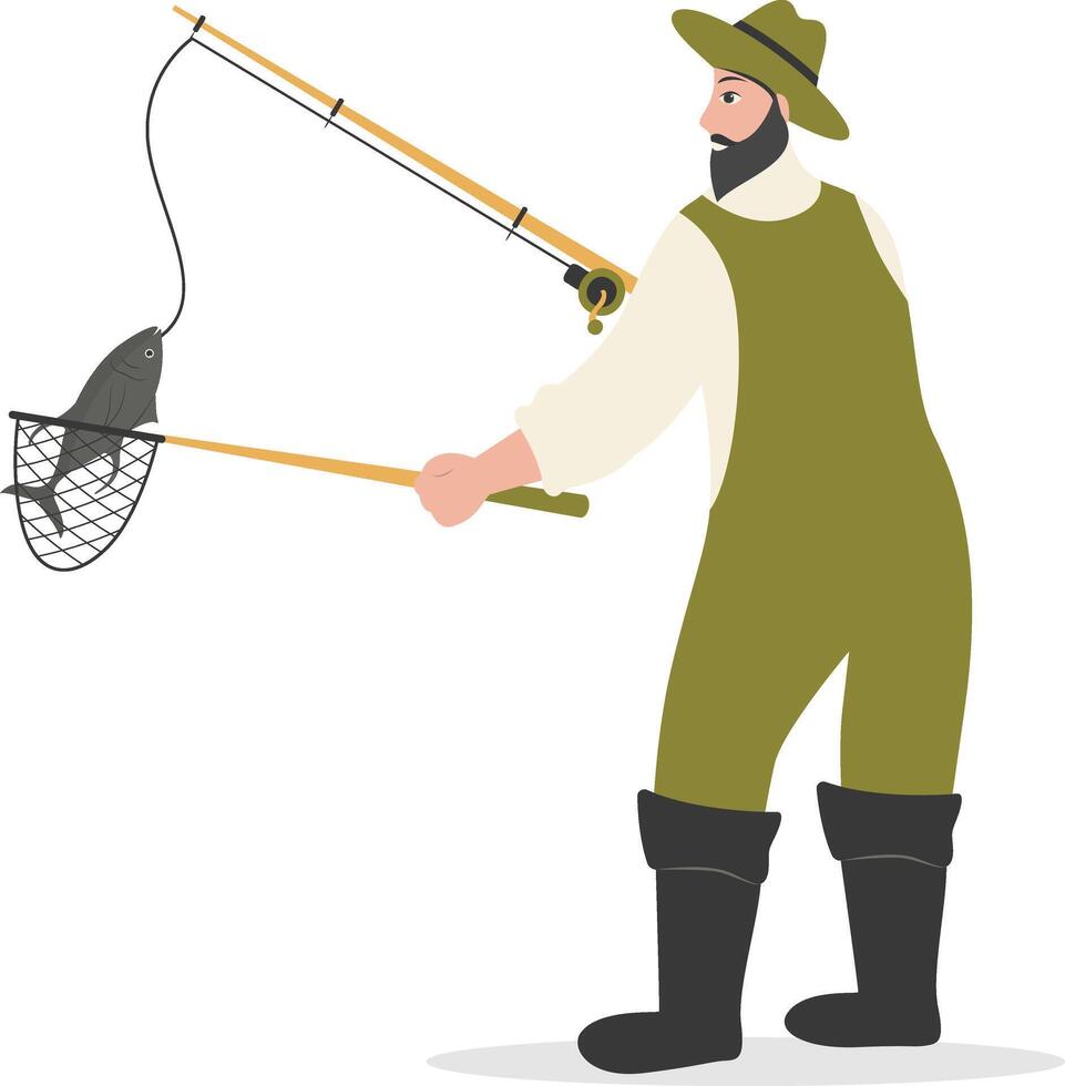 Fisherman Character Illustration in Cartoon Concept. vector