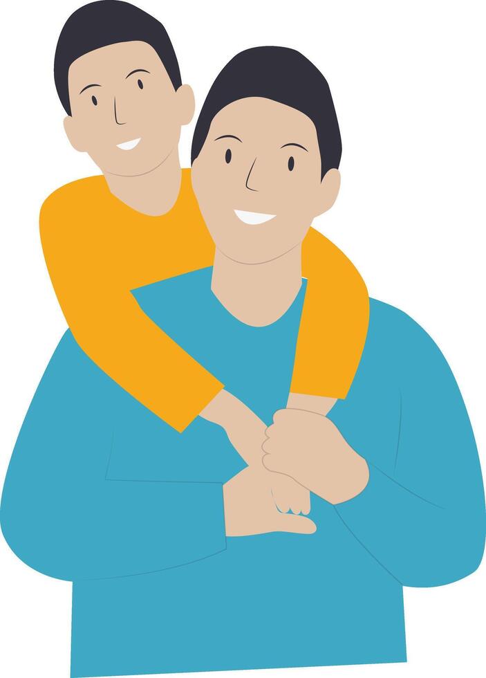 Dad and Son Character Isolated on White Background. vector
