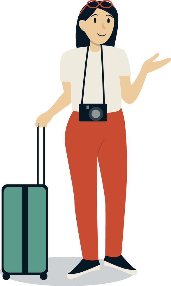 Woman Traveler Character on White Background. vector