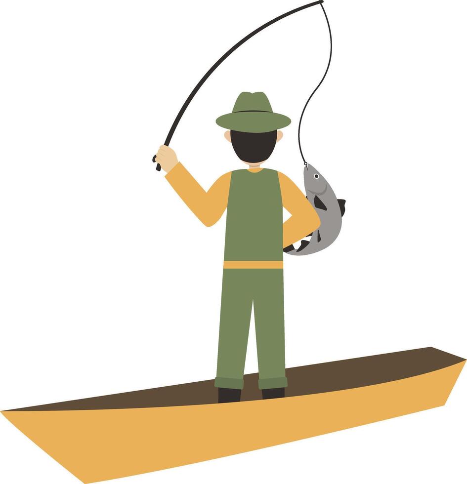 Fishing Male Character with Cartoon Design. vector
