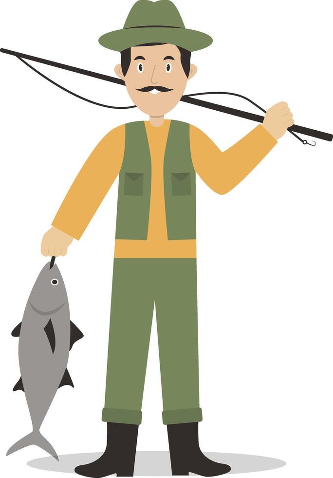Fishing Male Character with Flat Design. vector