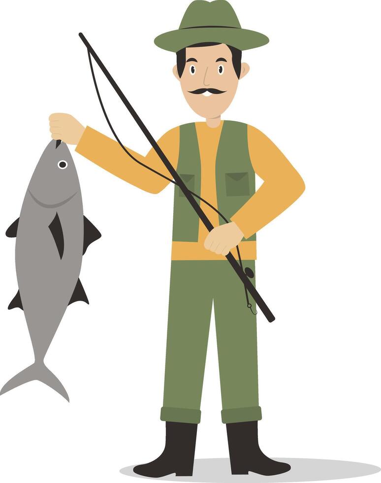 Fishing Male Character in Flat Design vector
