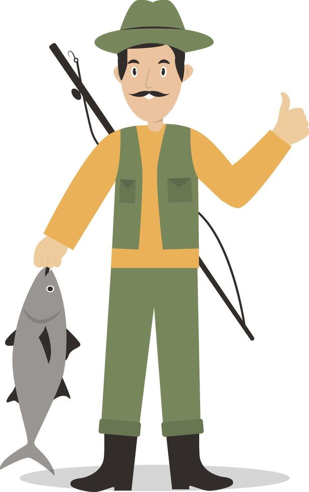 Fishing Male Character with Cartoon Design vector
