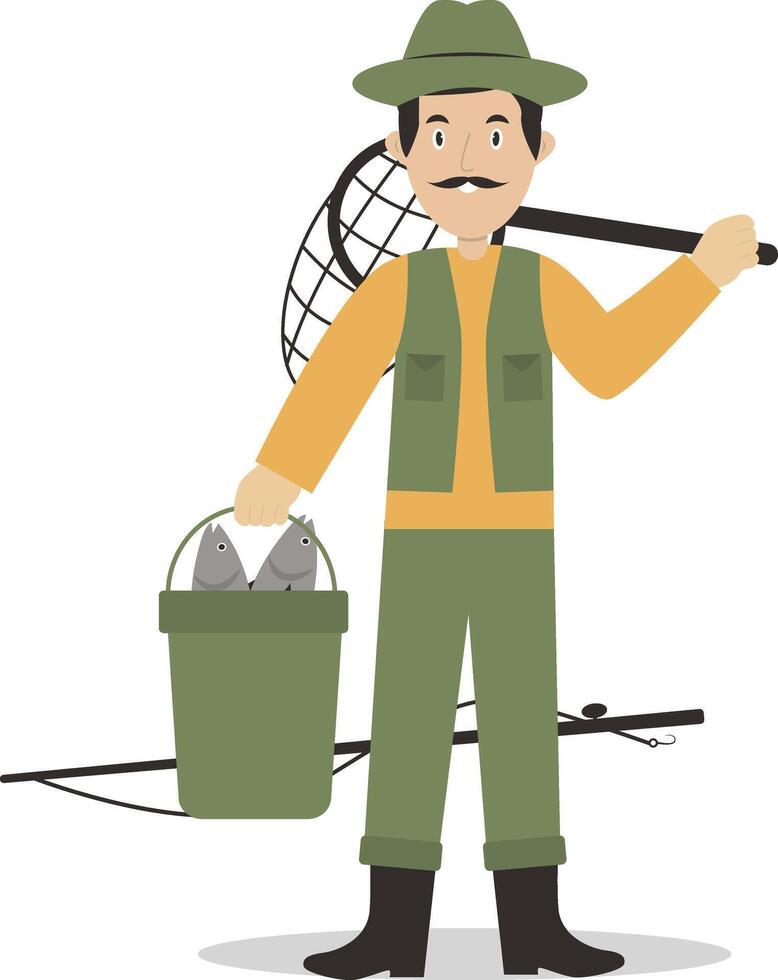 Fishing Male Character Isolated on White Background vector