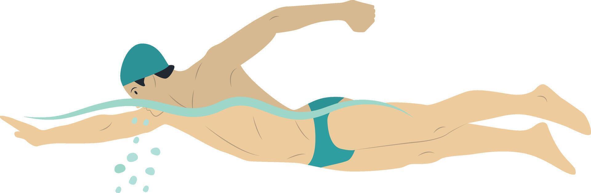 Athlete Swimming Character in Cartoon Design vector