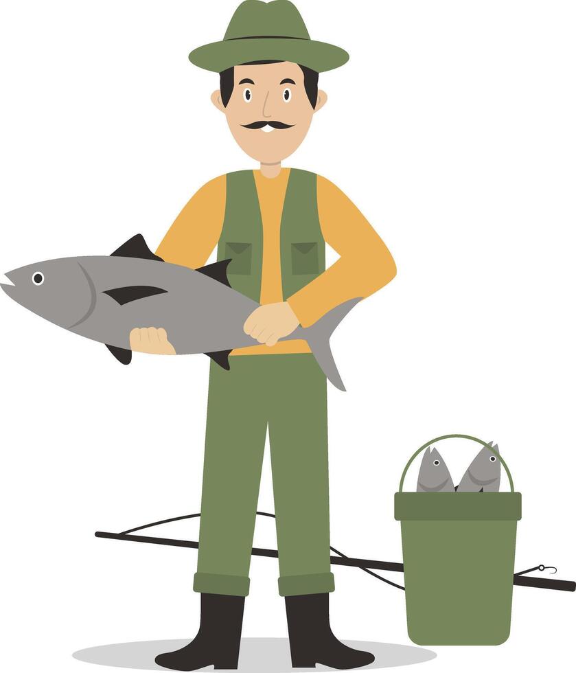 Fishing Male Character on White Background vector