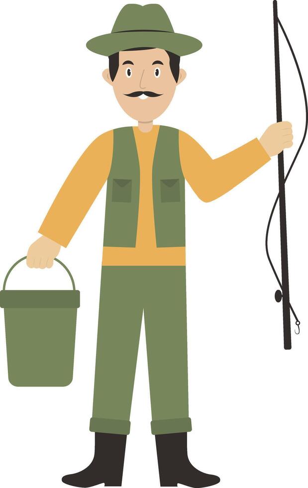 Fishing Male Character in Flat Design. vector