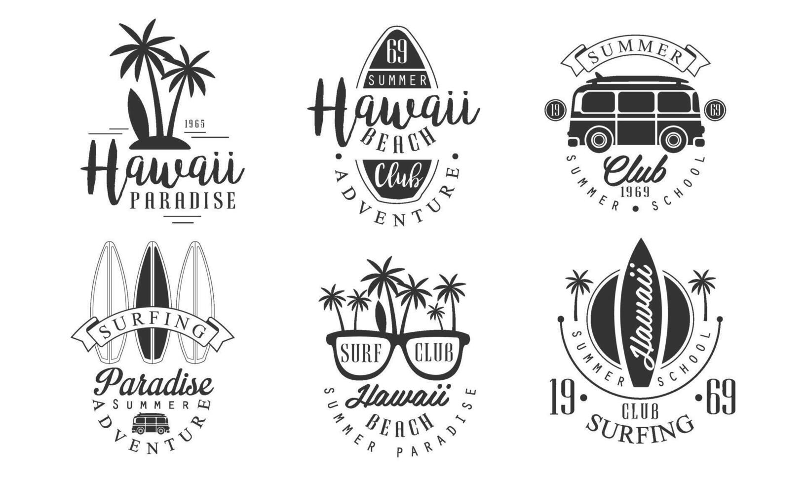 Set of vintage Hawaii logos illustration vector