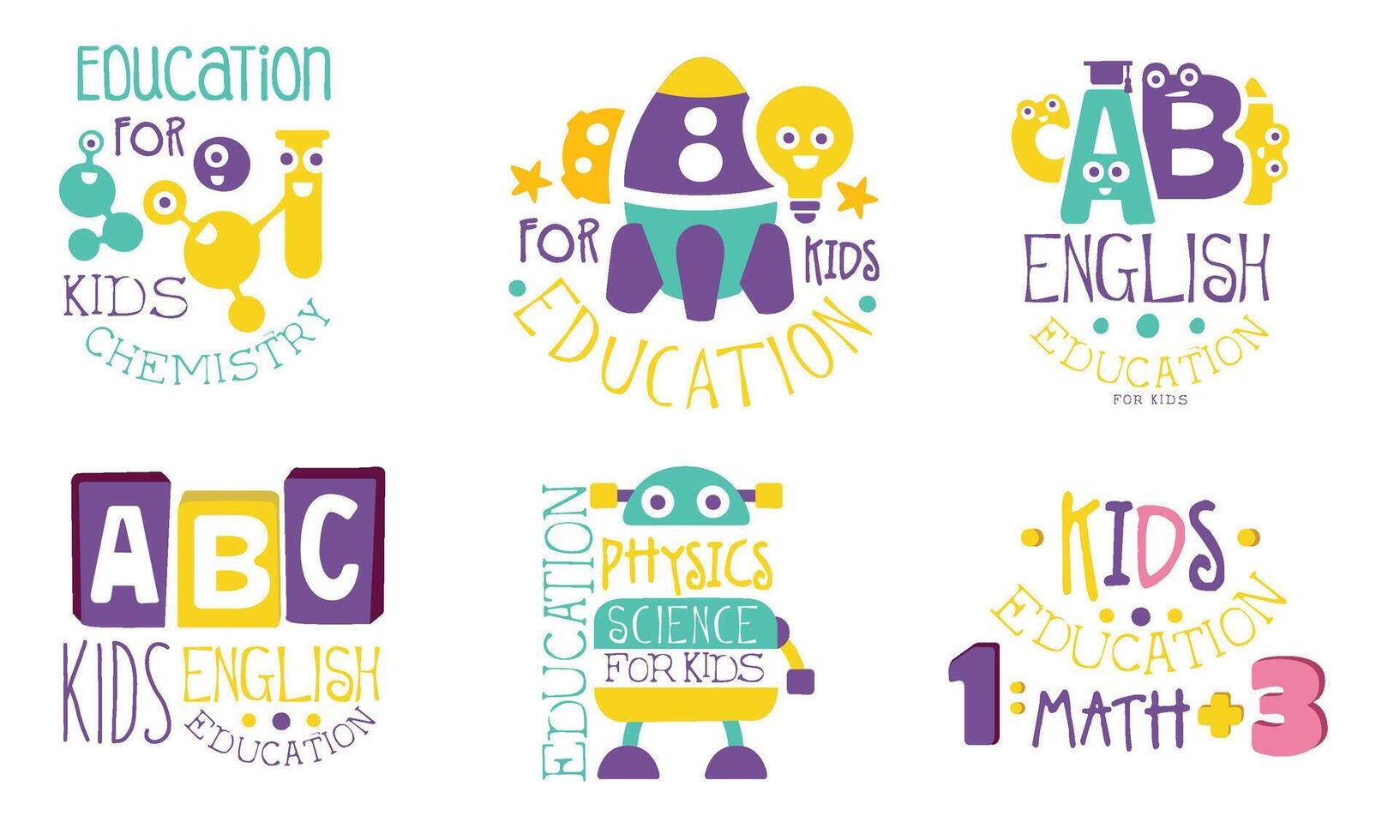 Set of school items logos cartoon illustration vector