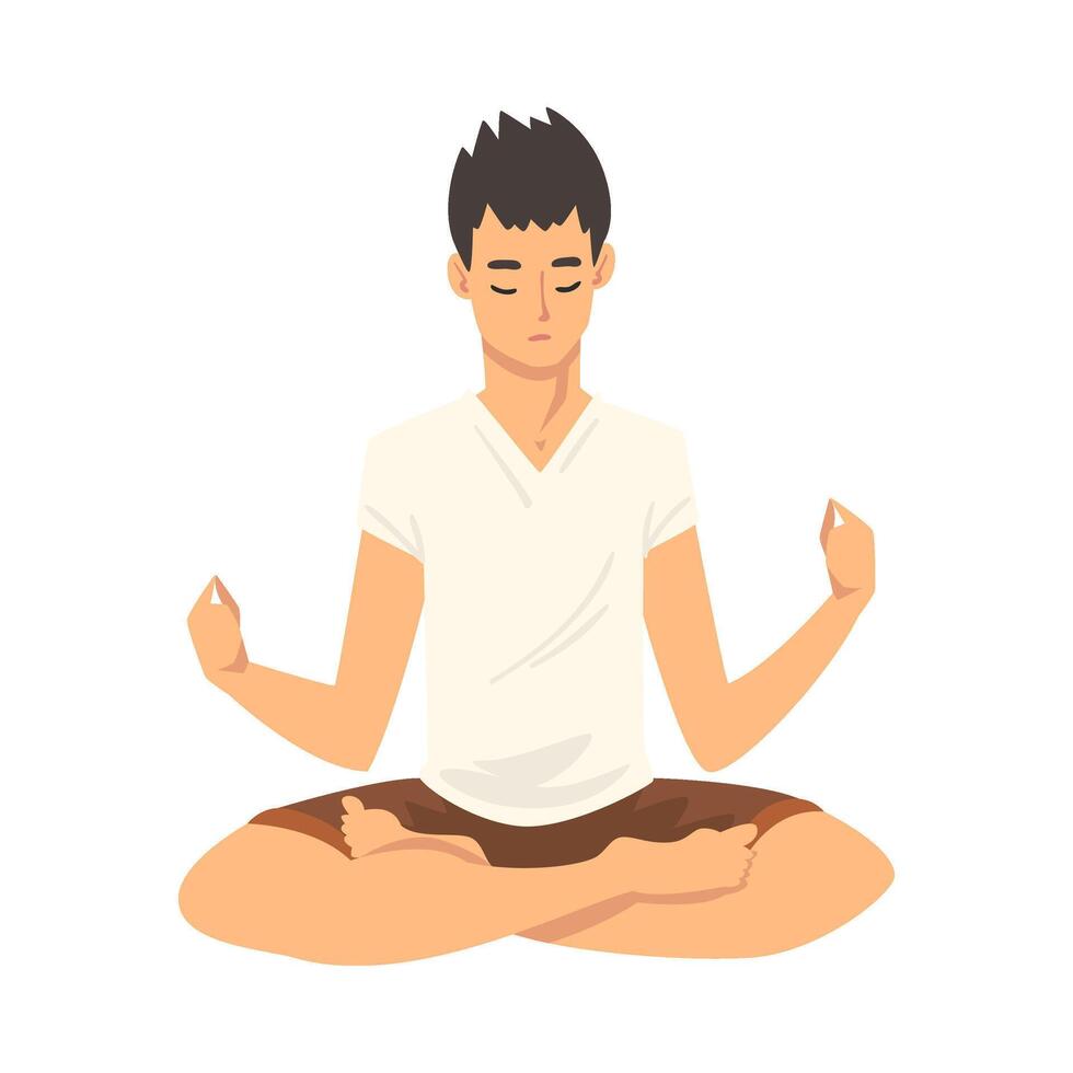 Man safe the balance with meditation, relaxation cartoon illustration vector