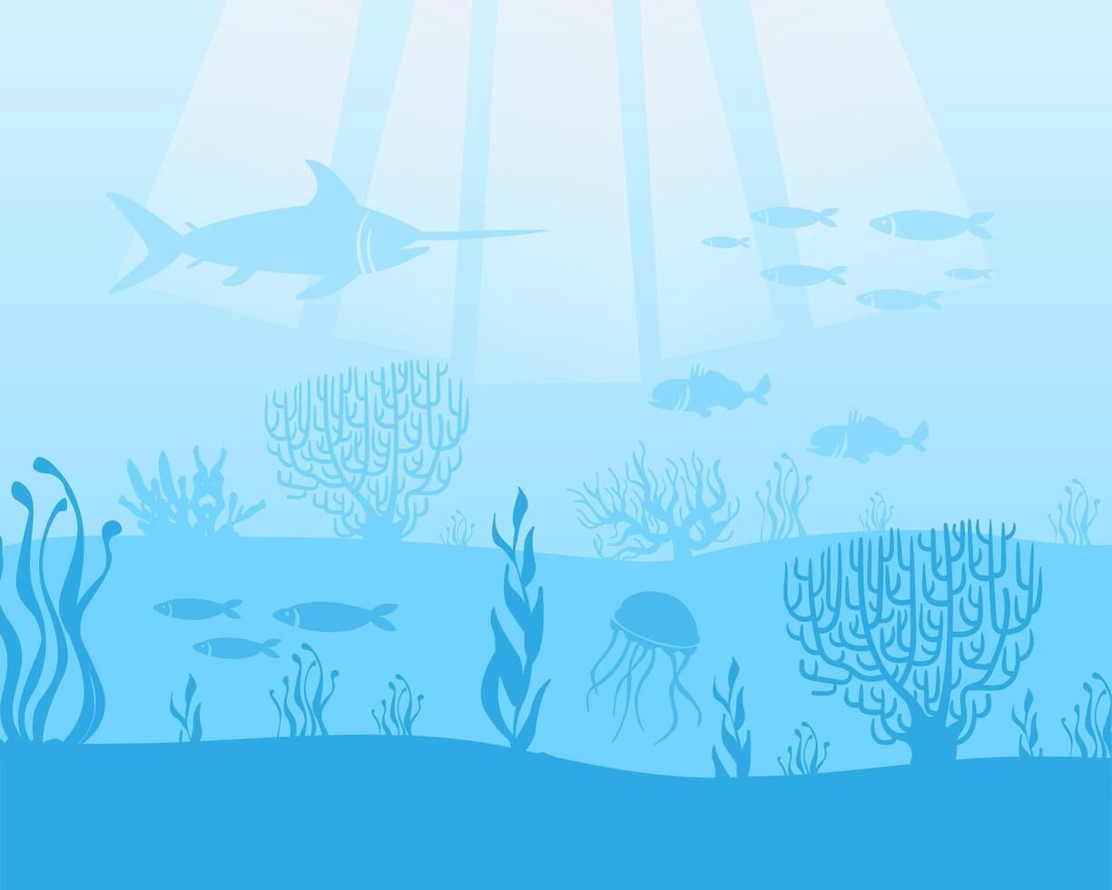 Marine theme, background with fish and algae cartoon illustration vector