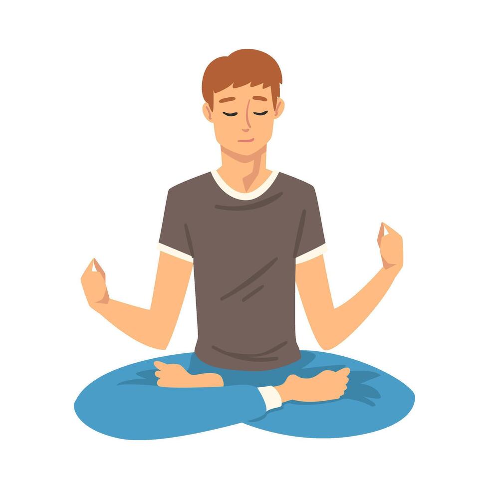 Man safe the balance with meditation, relaxation cartoon illustration vector