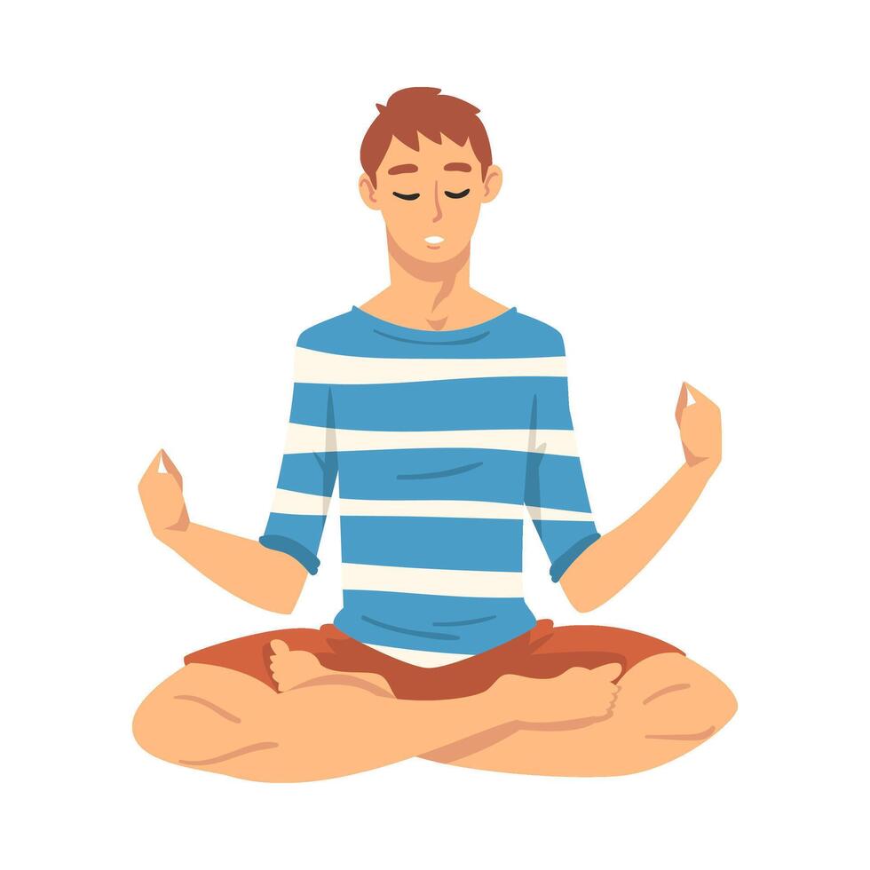 Man safe the balance with meditation, relaxation cartoon illustration vector
