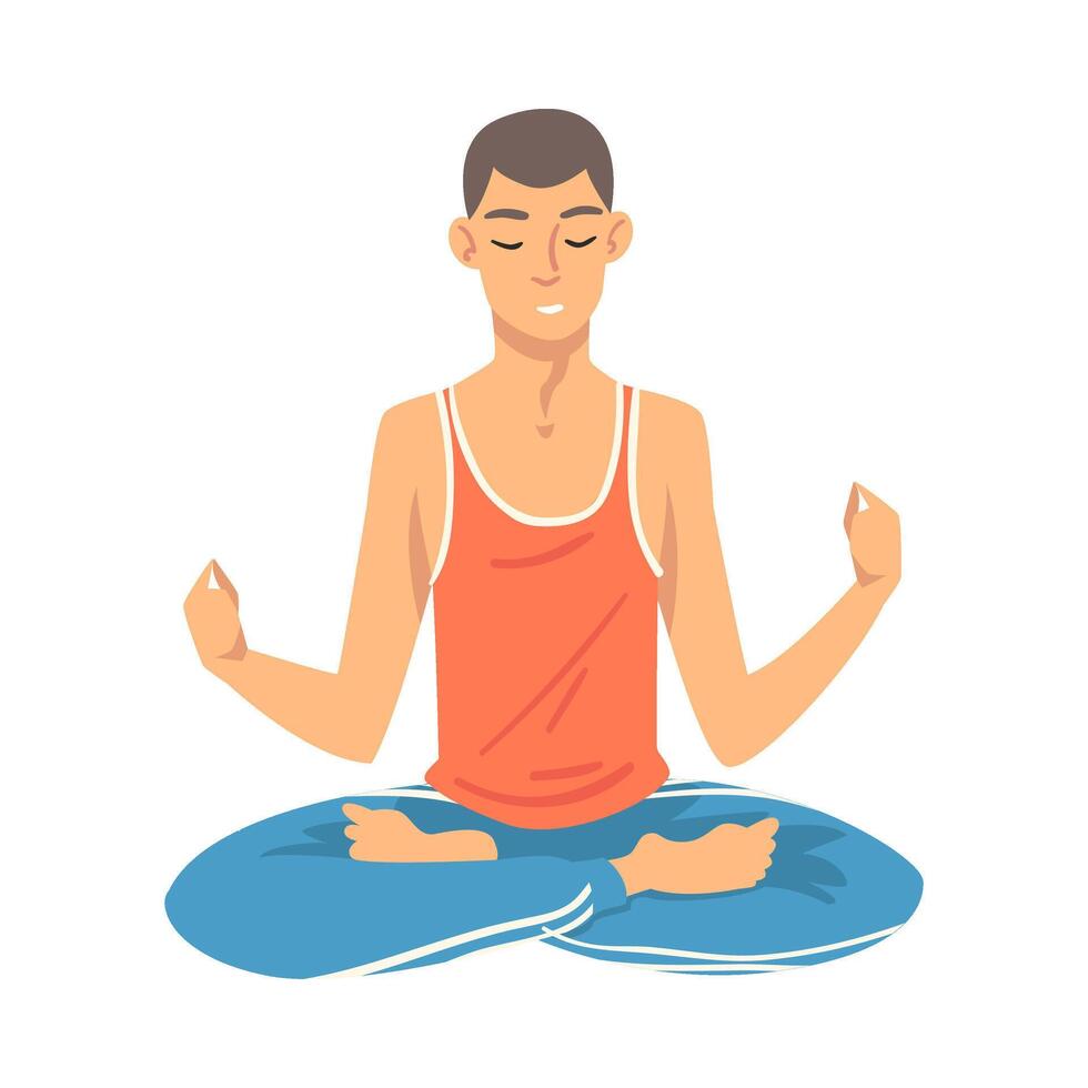 Man safe the balance with meditation, relaxation cartoon illustration vector