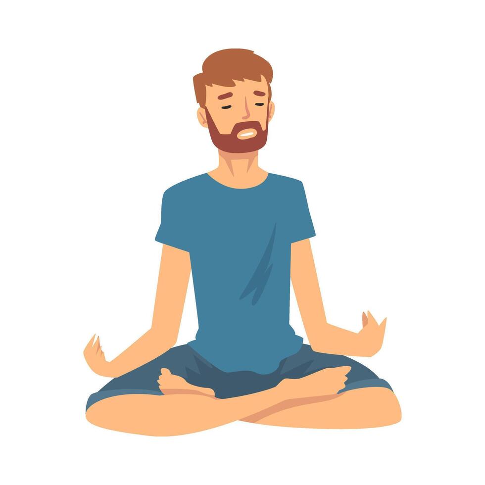 Man safe the balance with meditation, relaxation cartoon illustration vector