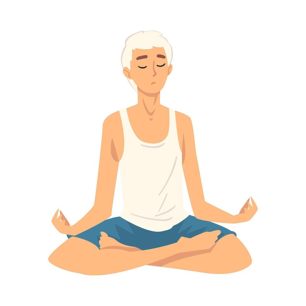 Man safe the balance with meditation, relaxation cartoon illustration vector