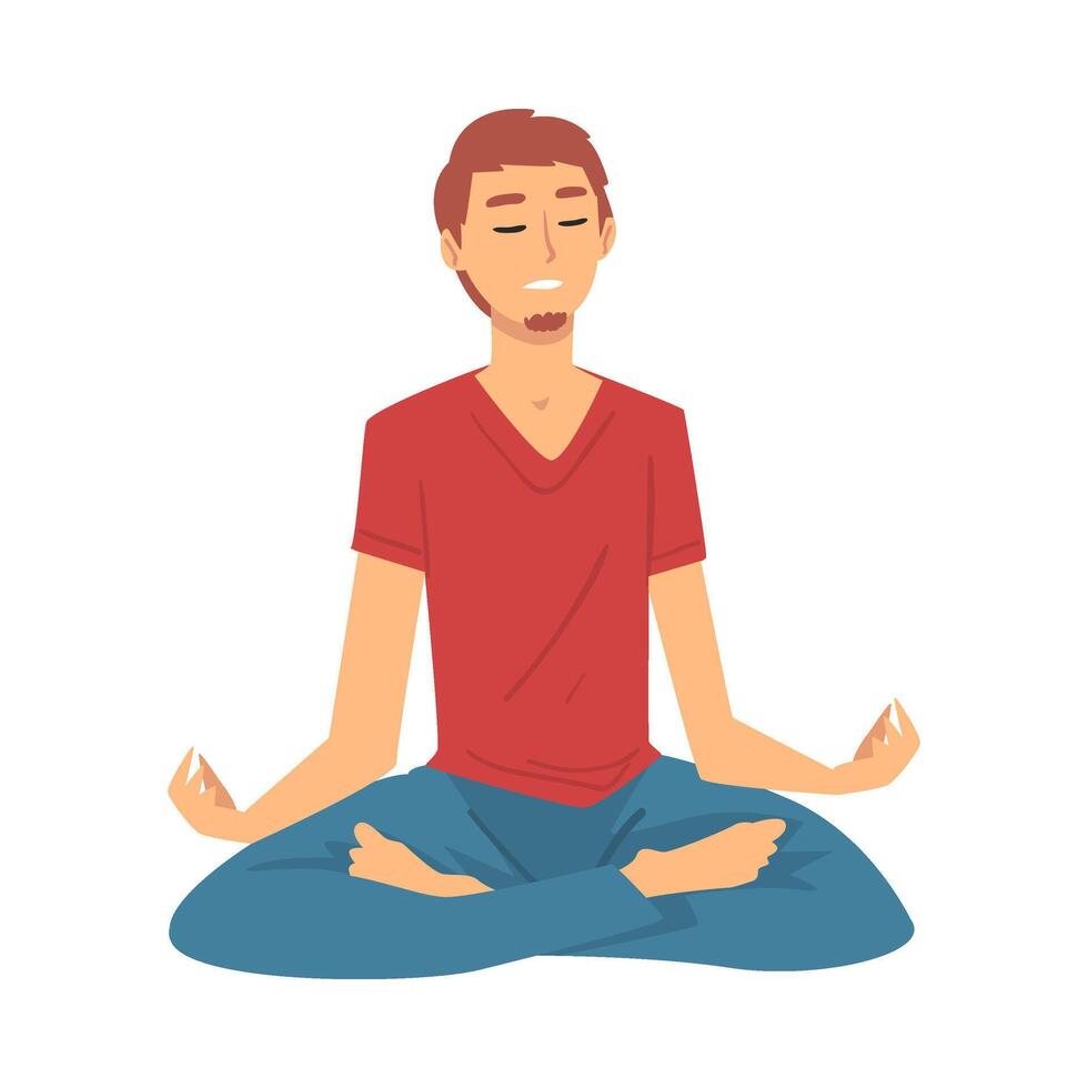 Man safe the balance with meditation, relaxation cartoon illustration vector