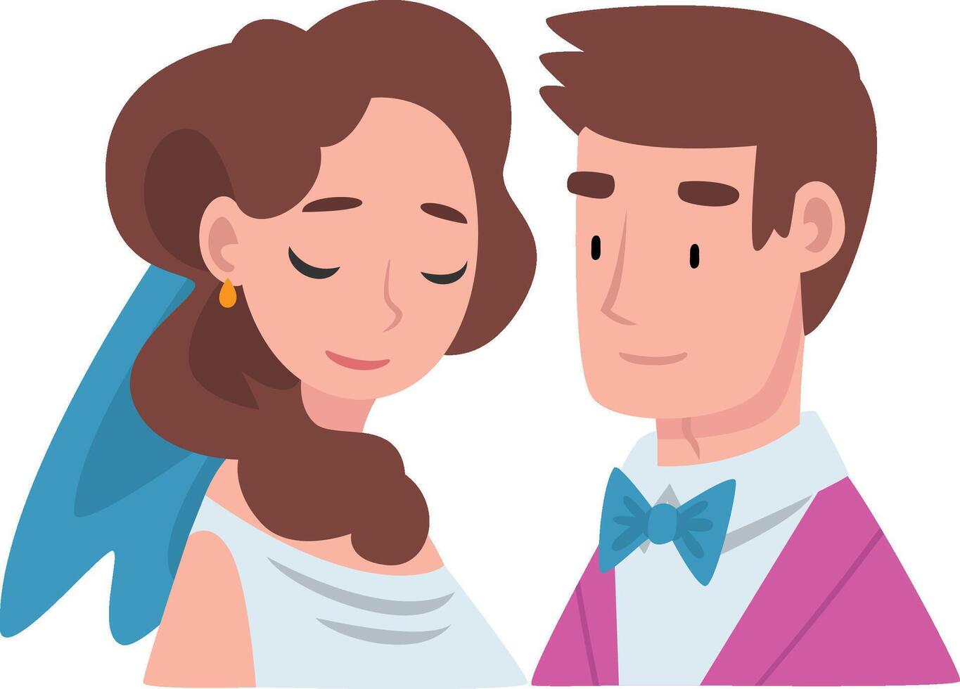 Portrait of bride and groom standing behind a wreath cartoon illustration vector