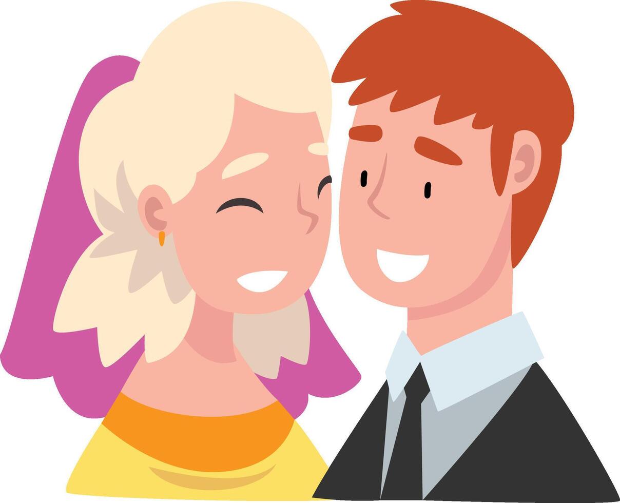 Portrait of bride and groom standing behind a wreath cartoon illustration vector