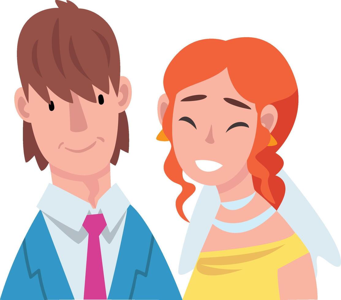 Portrait of bride and groom standing behind a wreath cartoon illustration vector