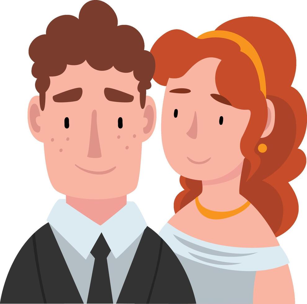 Portrait of bride and groom standing behind a wreath cartoon illustration vector