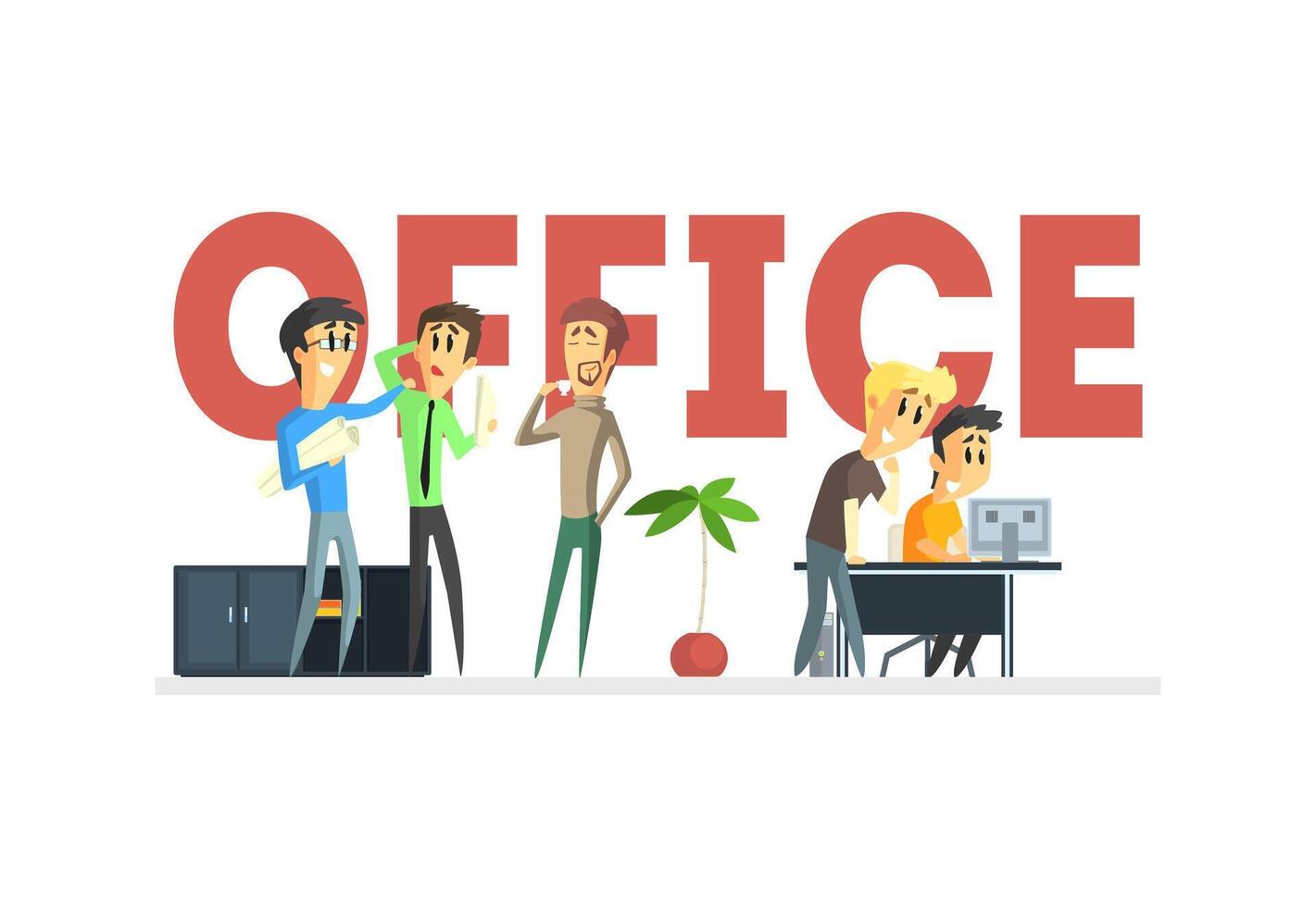 Office workers and the inscription cartoon illustration vector