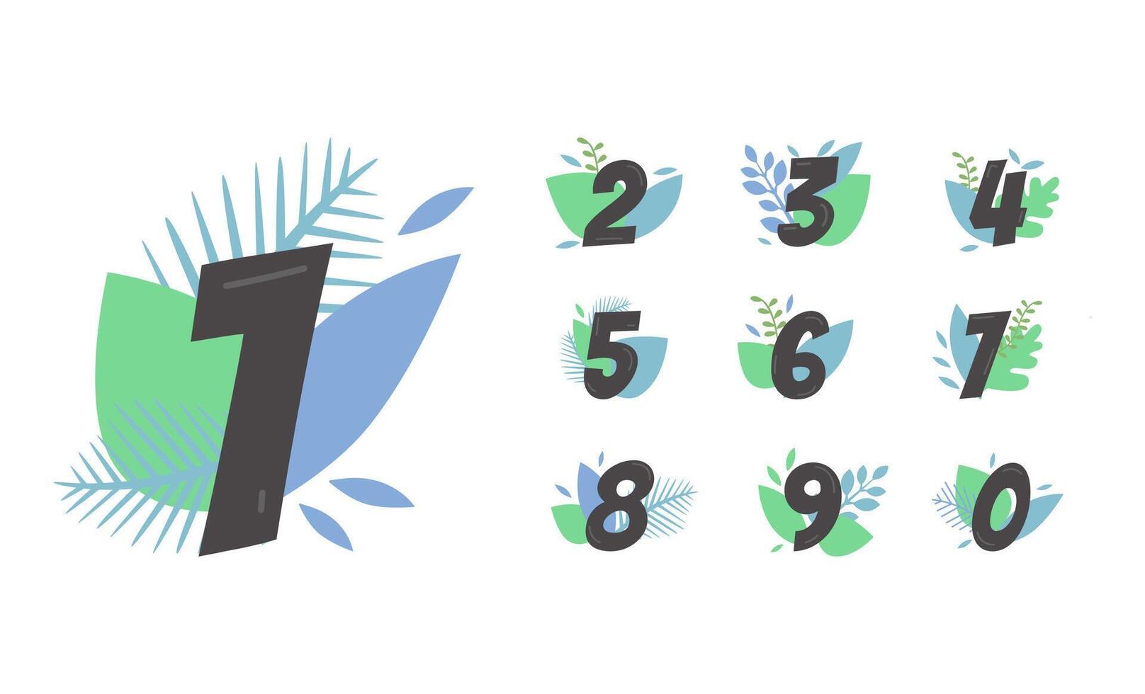 Set with beautifully written numbers cartoon illustration vector