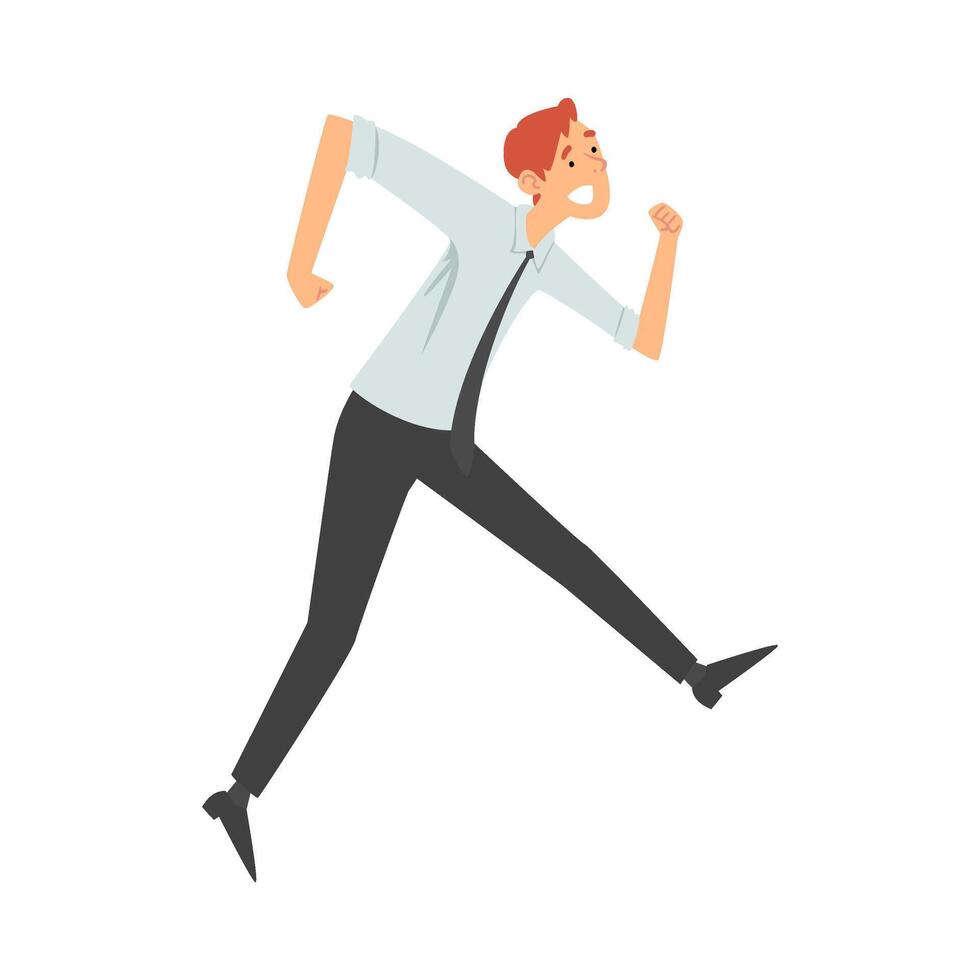 Man in office clothes joyfully runs cartoon illustration vector