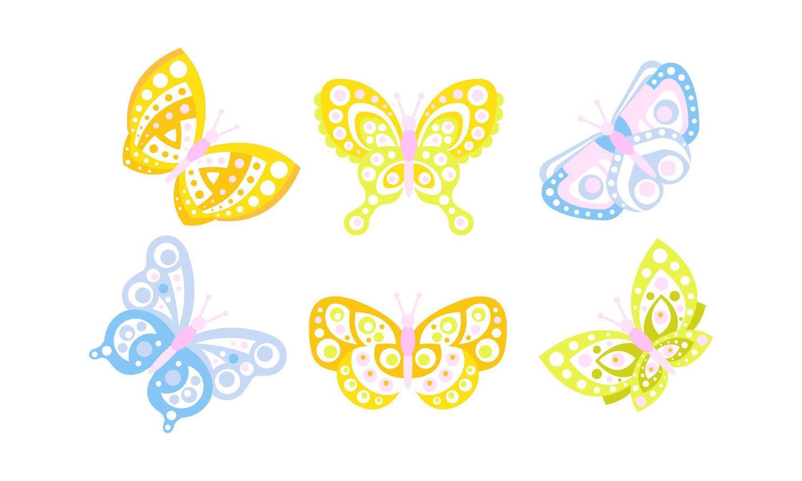 Flying Butterflies Collection, Blue and Yellow Beautiful Insects Illustration vector
