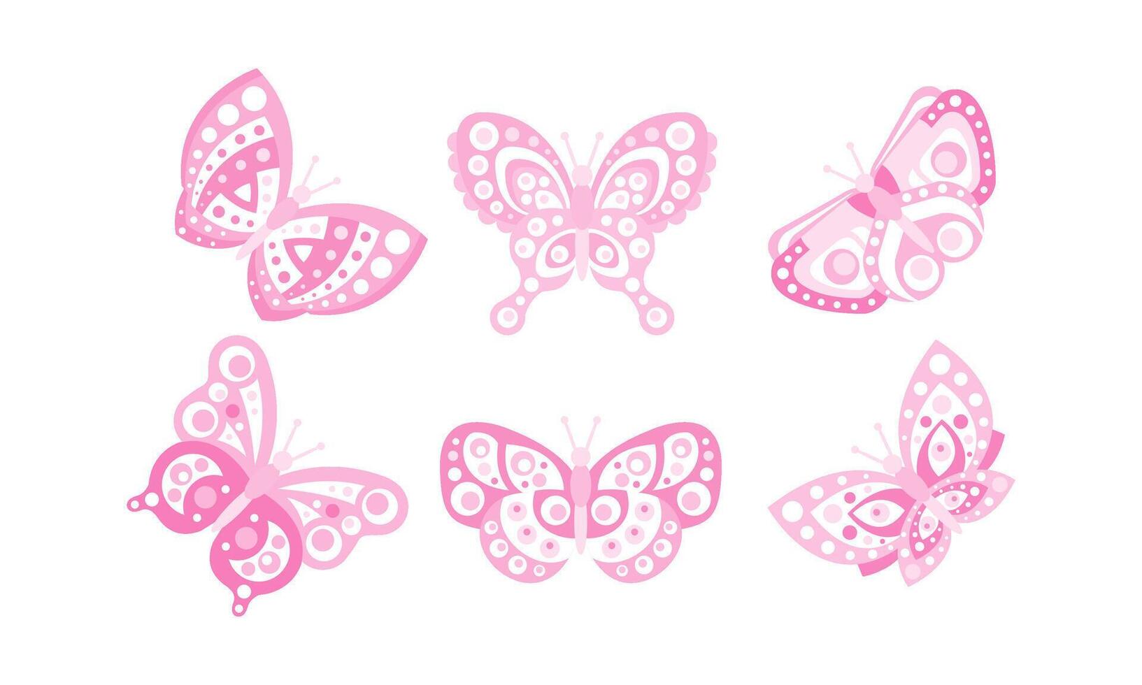 Flying Butterflies Collection, Beautiful Pink Insects Illustration vector