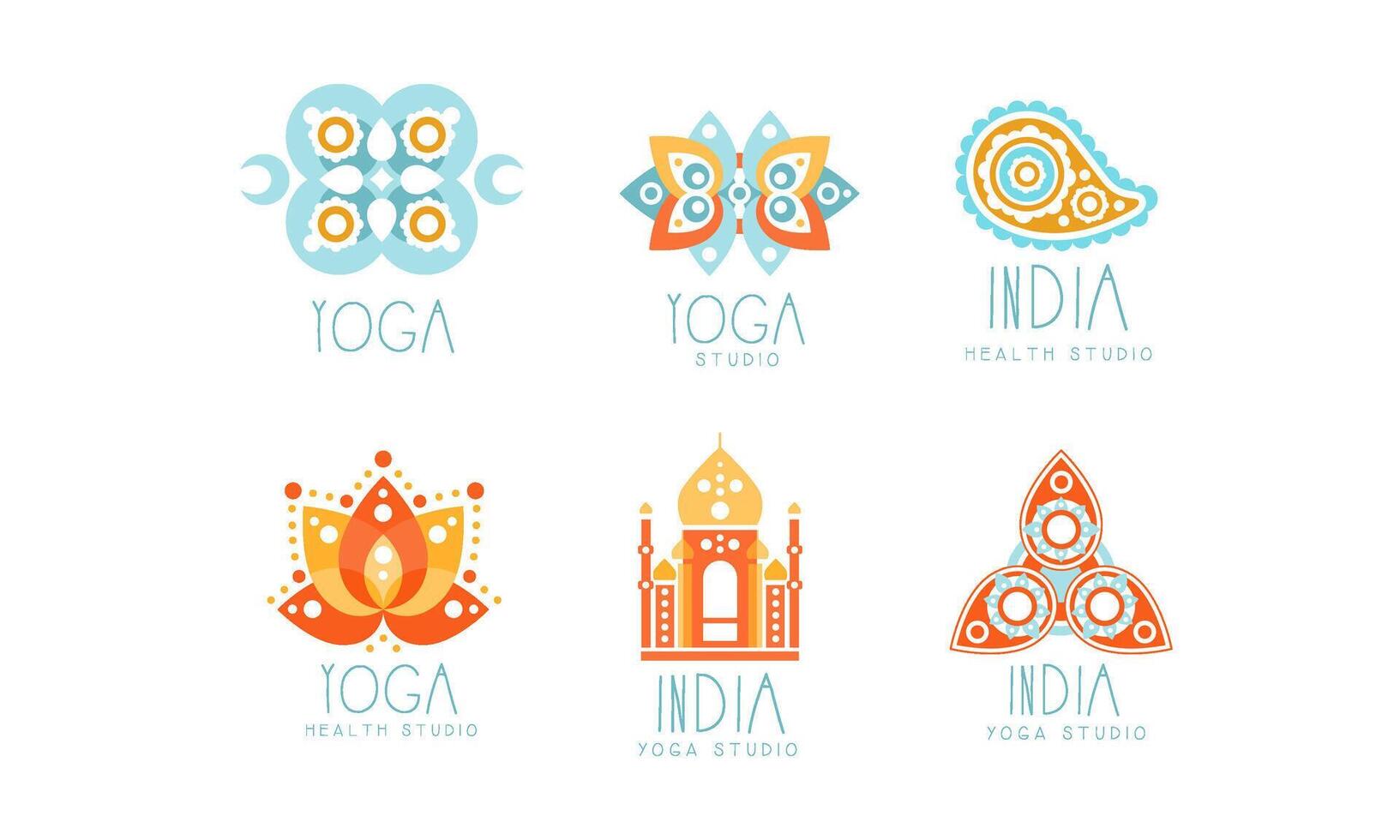 India Yoga Studio Logo Set, Health Center Labels Illustration vector