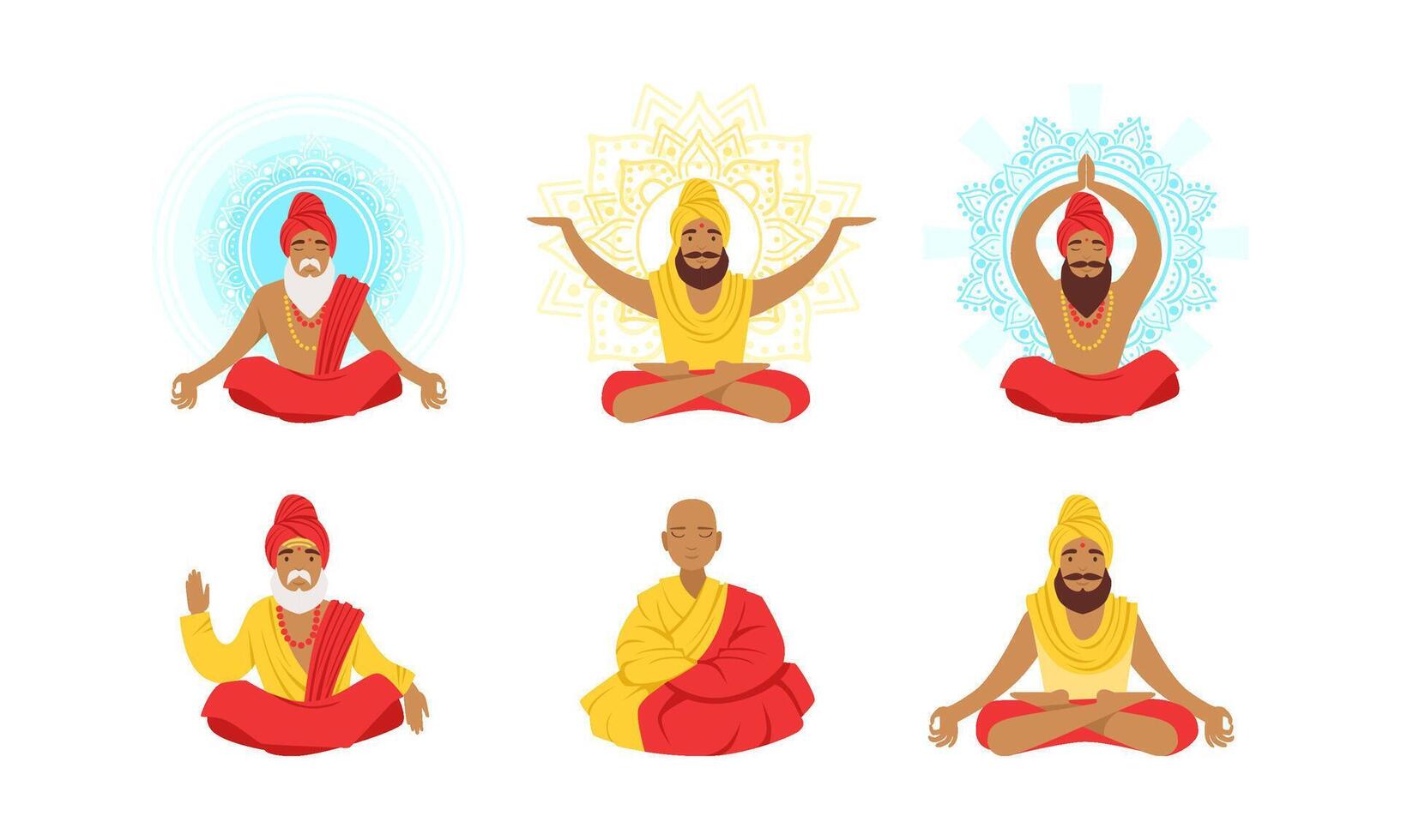 Yogi Men Characters Set, Meditating People in Yoga Lotus Poses Illustration vector