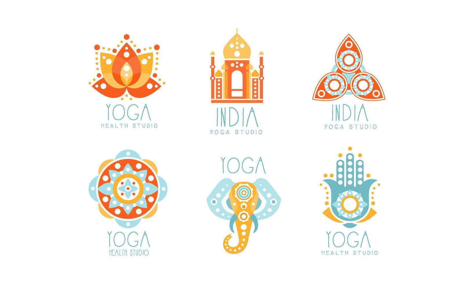 India Yoga Studio Logo Set, Health Studio Labels Illustration vector