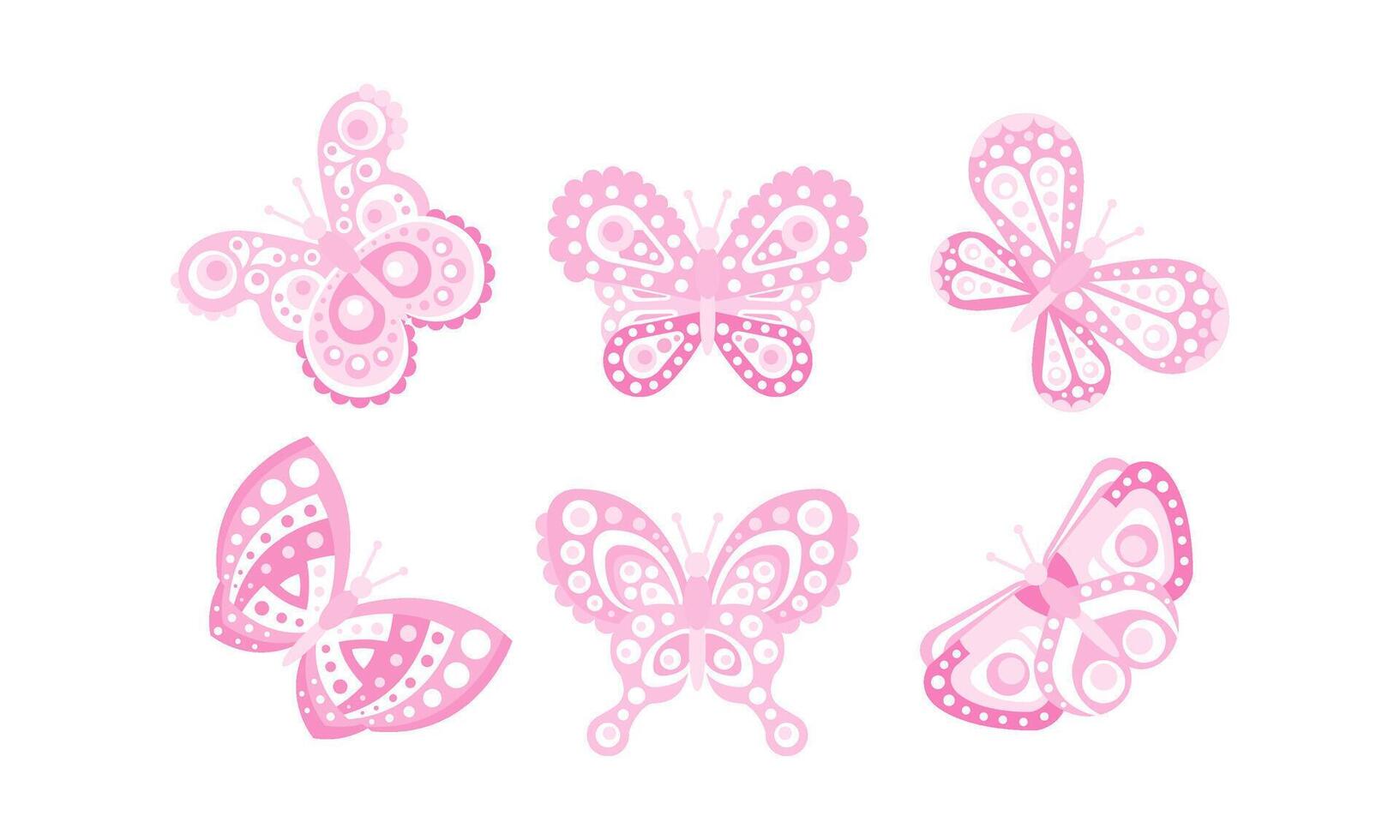 Beautiful Flying Butterflies Collection, Adorable Pink Insects Illustration vector