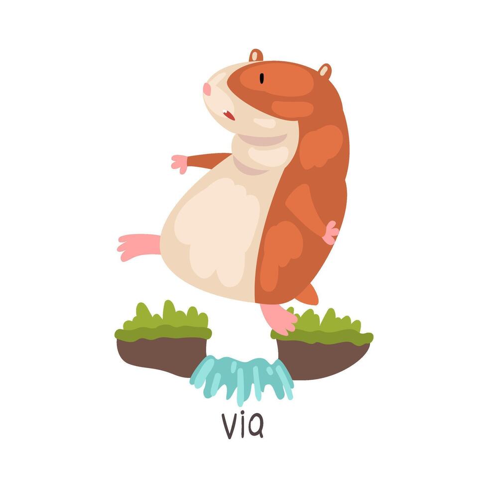 Via English Language Preposition of Place and Cute Hamster Character, Educational Visual Material for Children Education Illustration vector