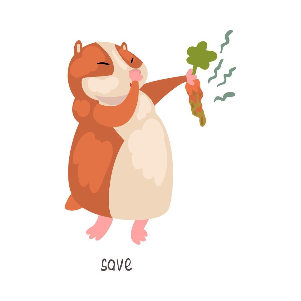 Save English Language Preposition and Cute Hamster Character, Educational Visual Material for Children Education Illustration vector