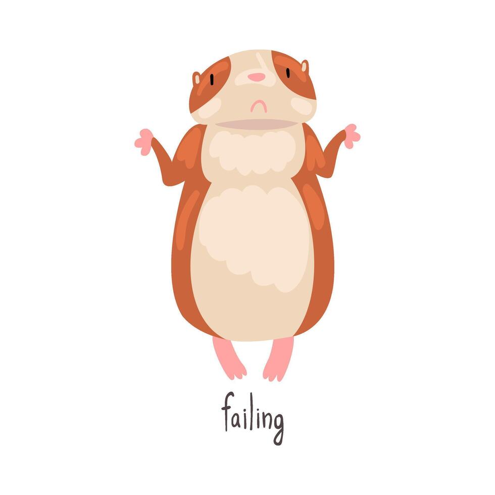Failing English Language Preposition and Cute Hamster Character, Educational Visual Material for Children Education Illustration vector