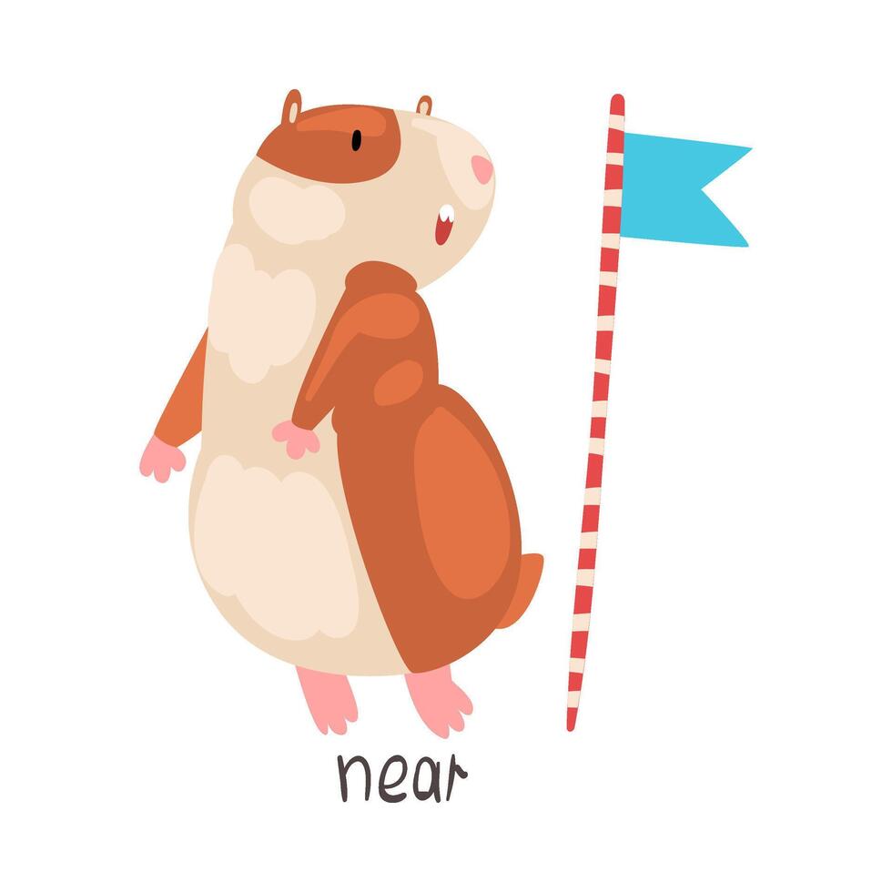 Near English Language Preposition of Place and Cute Hamster Character, Educational Visual Material for Children Education Illustration vector