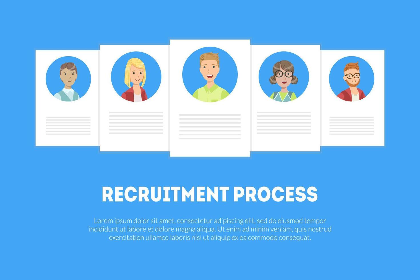 Recruitment Process Banner Template with Candidate Profiles Illustration vector