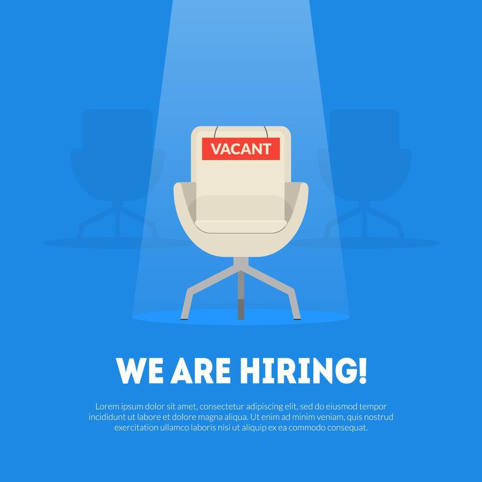 We Are Hiring Banner Template with Empty Vacant Office Chair Illustration vector