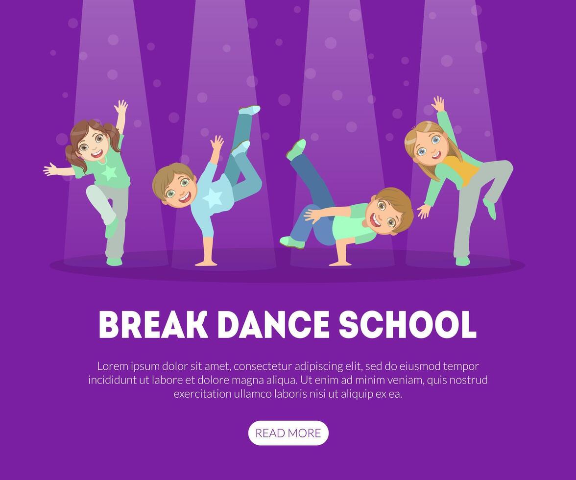 Break Dance School Landing Page Template, Contemporary Choreography Education Banner Illustration vector