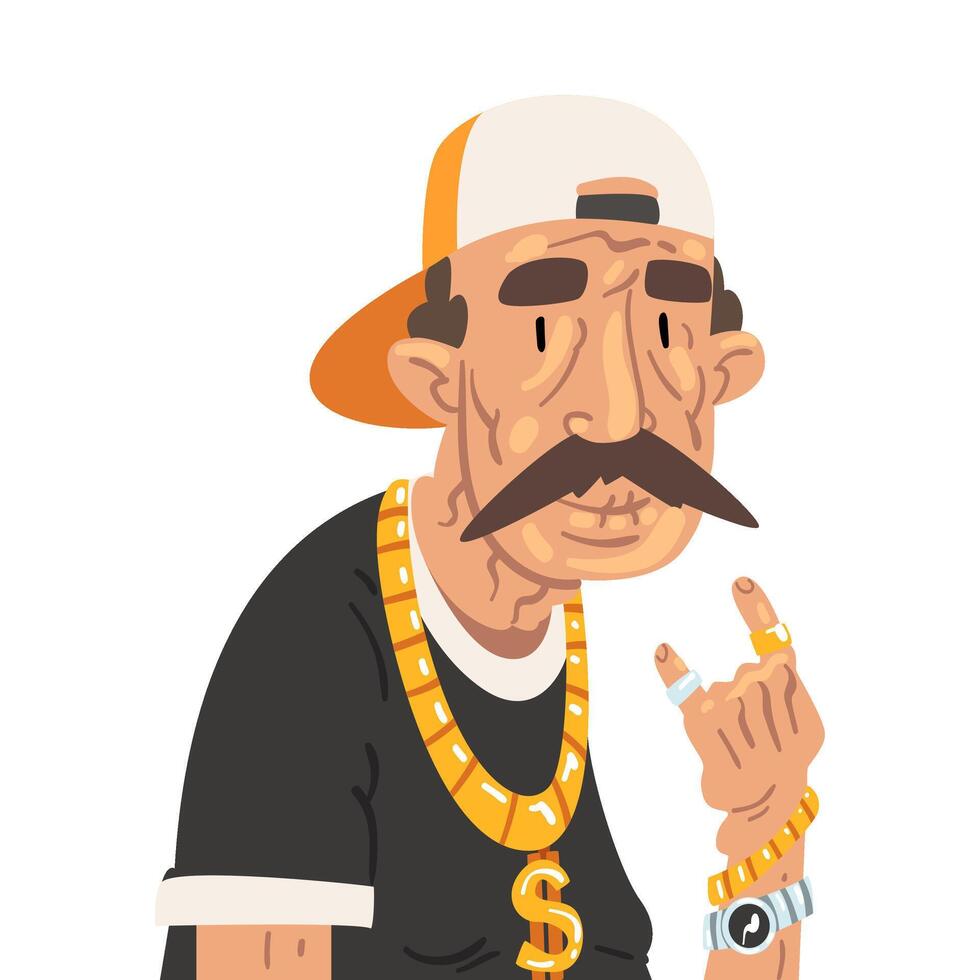Cool Rapper Senior Man Character in Trendy Clothes Illustration vector