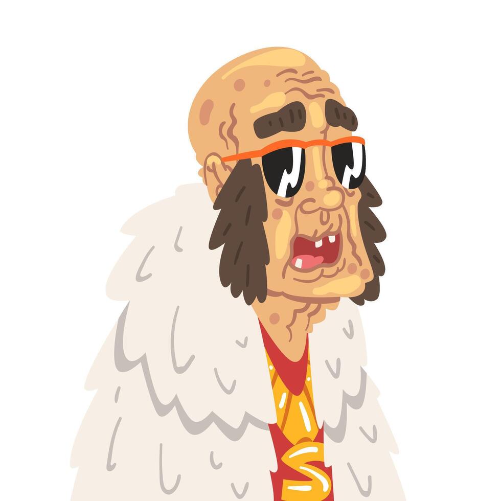Fashion Senior Man Character, Old Man Wearing Ttrendy Clothes and Sunglasses Illustration vector